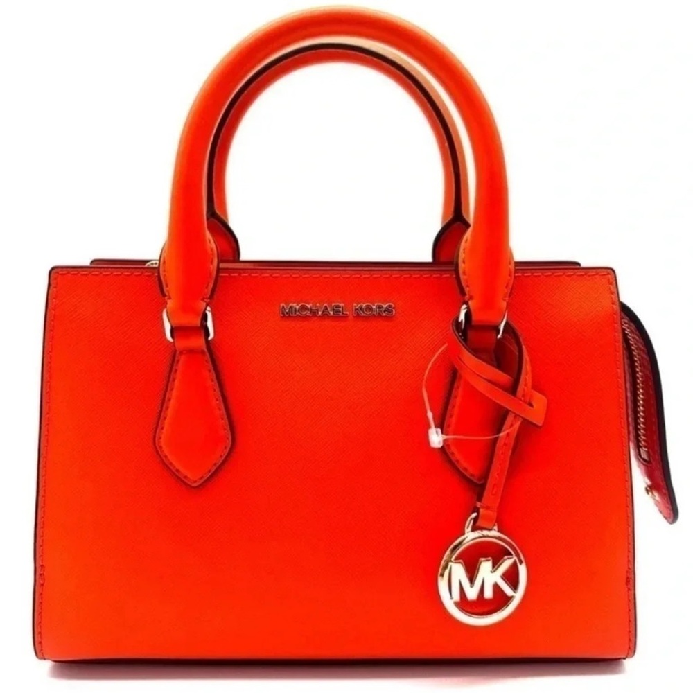 Michael Kors Sheila Small Center Zip Satchel Shoulder Crossbody Bag Orange/Gold